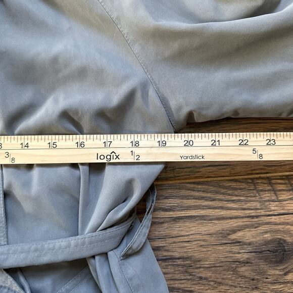 Vintage London Fog Trench Coat 8P Gray Suede Feel Zip Liner Belted Shoulder Pads - Picture 9 of 11